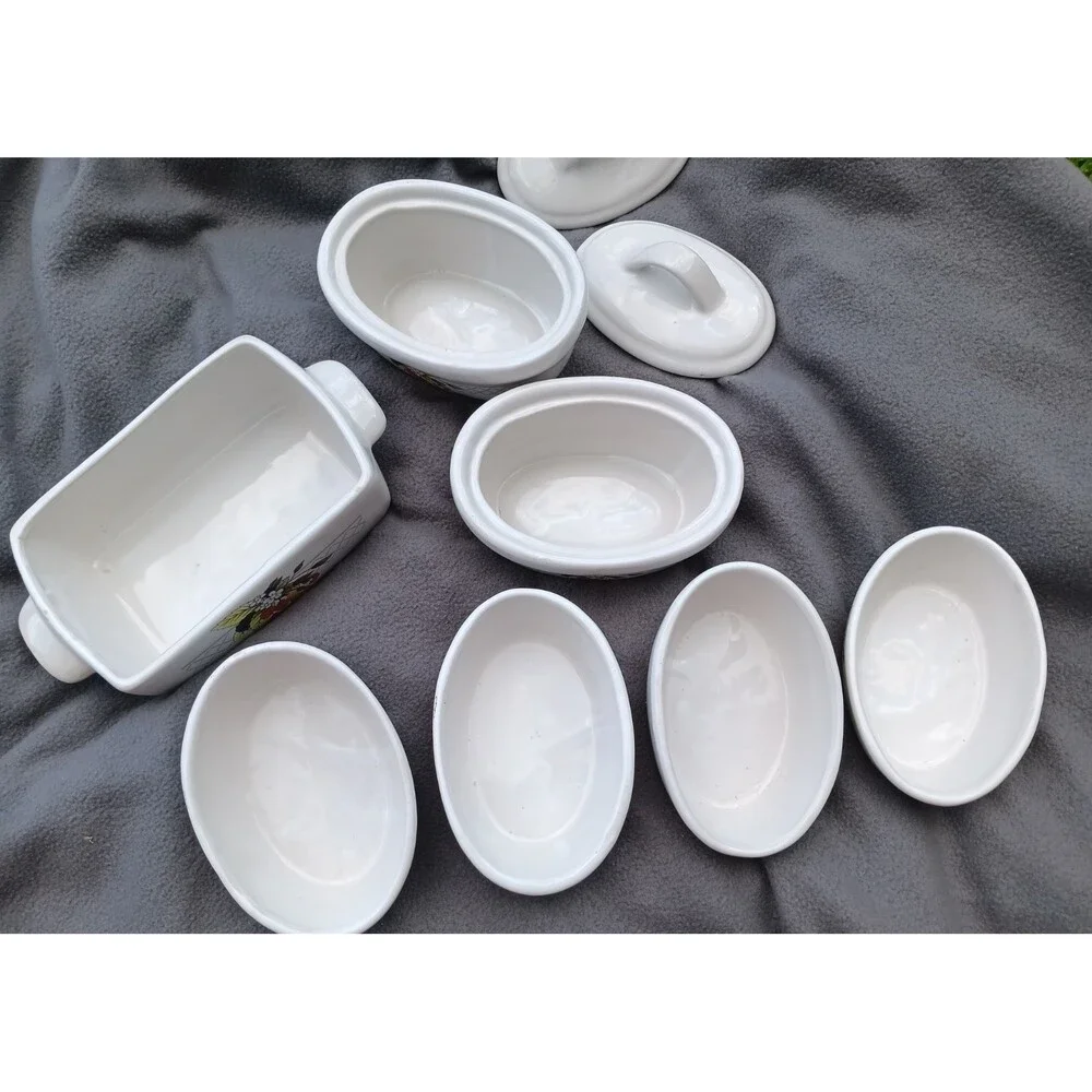 7pc Stoneware Bake & Serve Set Wild Strawberry Pattern Taiwan Cottage Grandma
